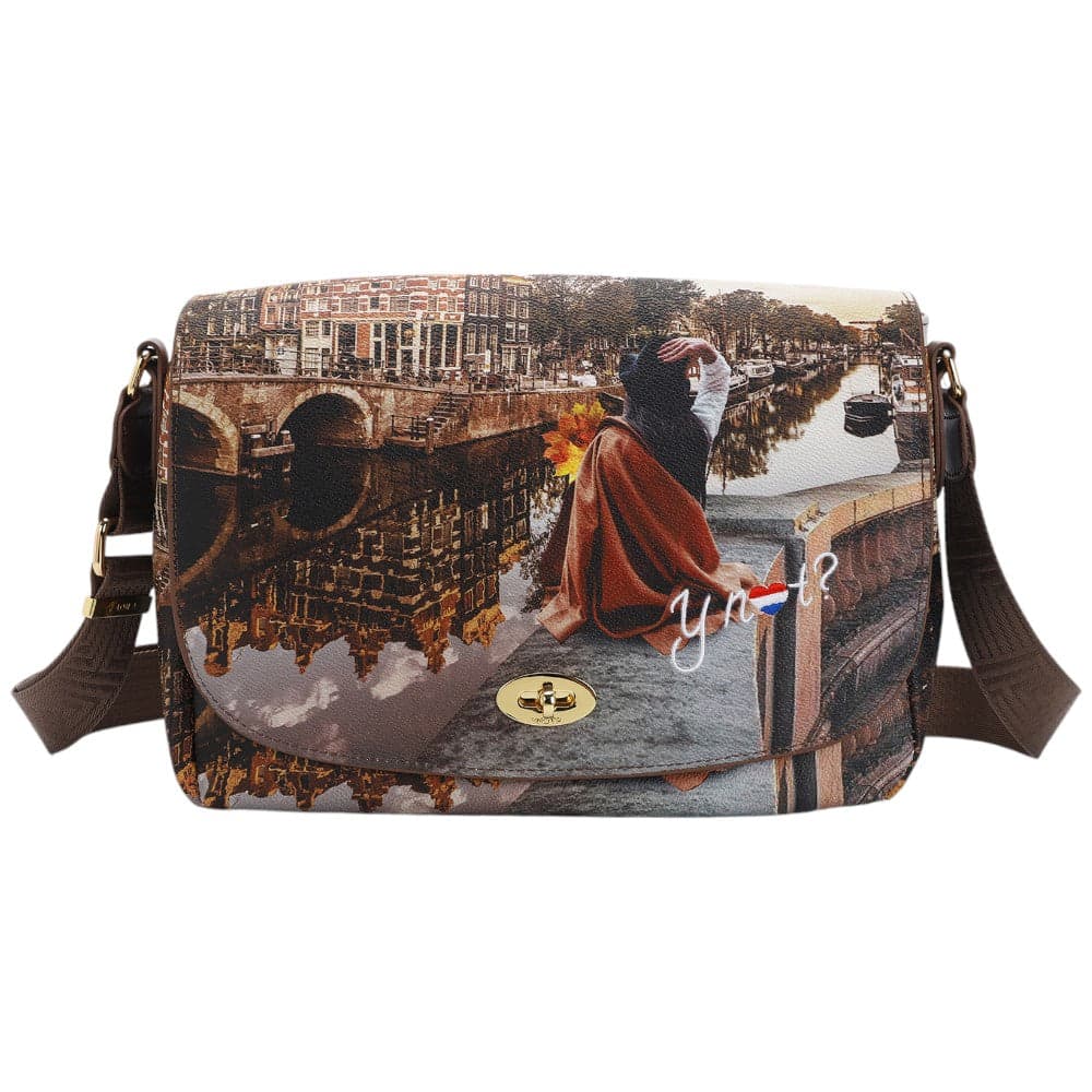 YNot borsa tracolla flap bag in ecopelle e pelle con tracolla regolabile