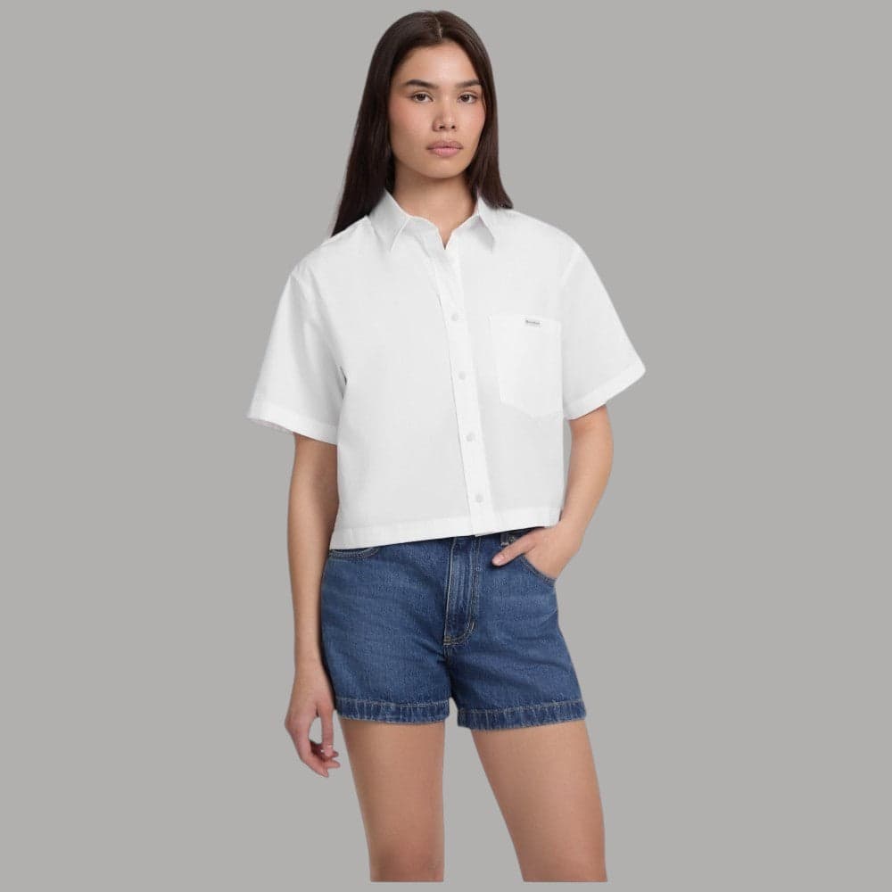 GJ Camicia Bianca Guess Boxy Cropped Cotone con Tasche e Bottoni - 5
