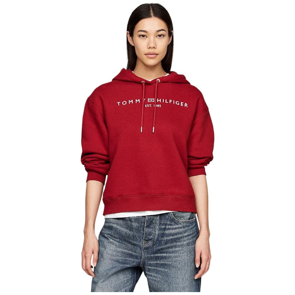 Tommy Hilfiger felpa rosso magma cappuccio logo ricamato WW0WW43598 - 6