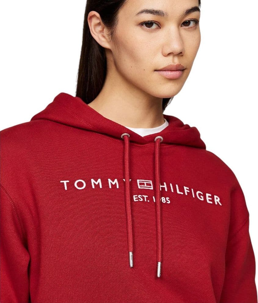 Tommy Hilfiger felpa rosso magma cappuccio logo ricamato WW0WW43598 Felpe Tommy Hilfiger