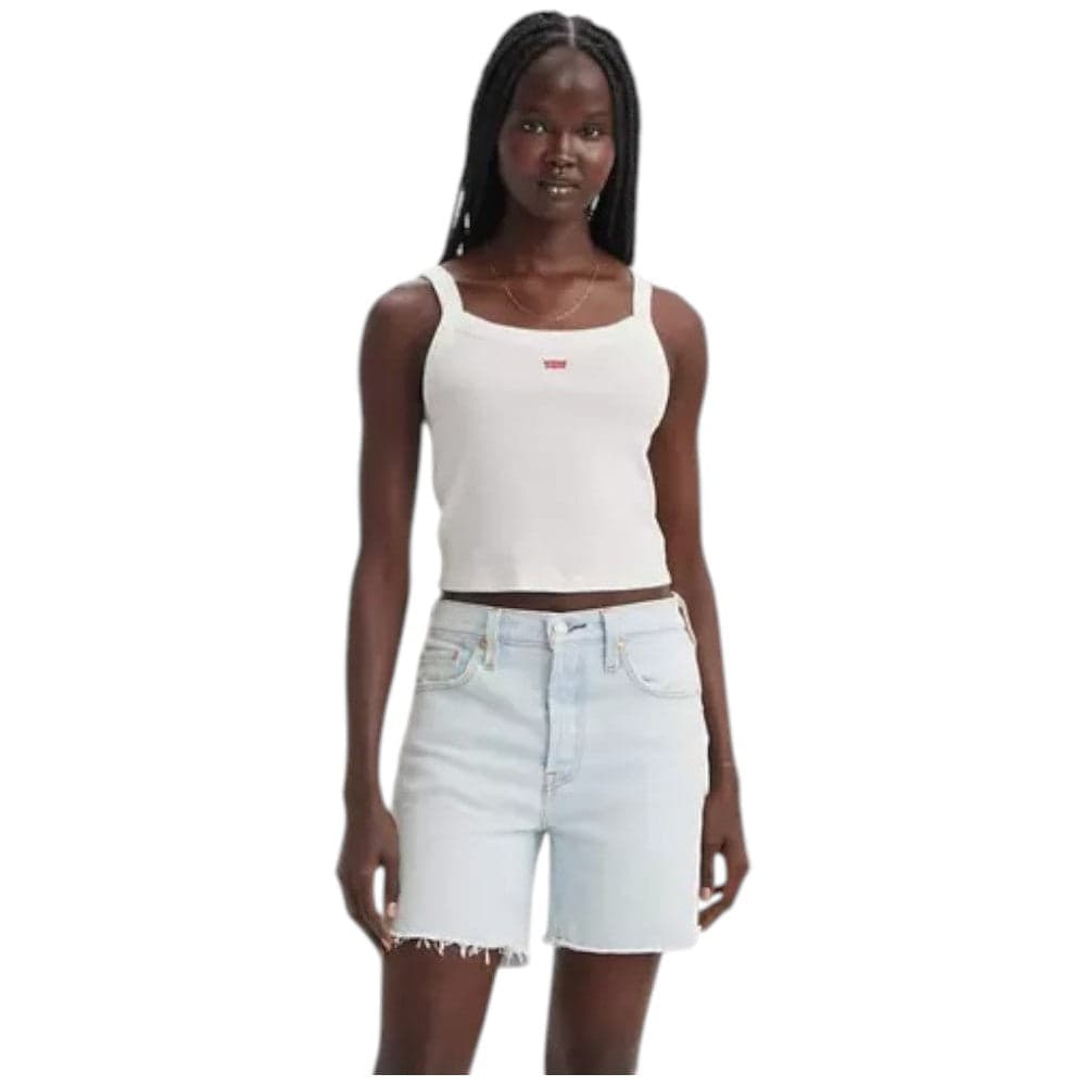 Levi's canotta a coste bianca cropped A74200009 - 5