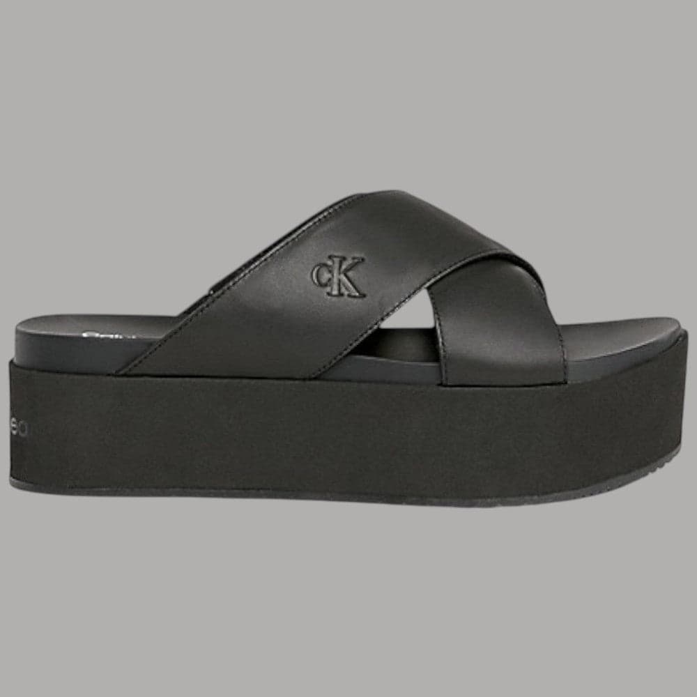 Calvin Klein sandalo flatform pelle tacco 6 cm suola TPR nero