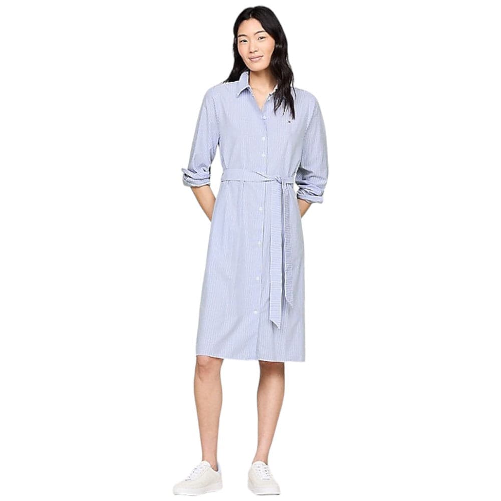 Tommy Hilfiger chemisier vestito a righe bianco celeste WW0WW41001 - 6