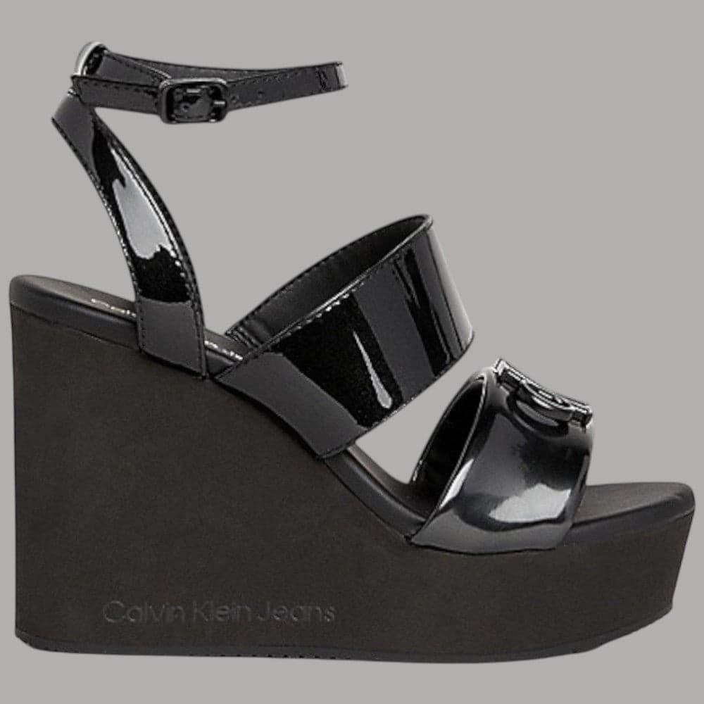 Calvin Klein Jeans sandali wedge con cinturino regolabile tacco 10,8 cm nero - 7