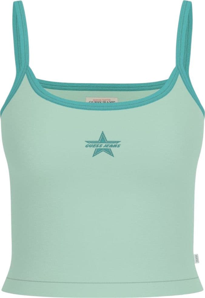 Guess Jeans Top Verde Cotone con Ricamo Logo Frontale - 3
