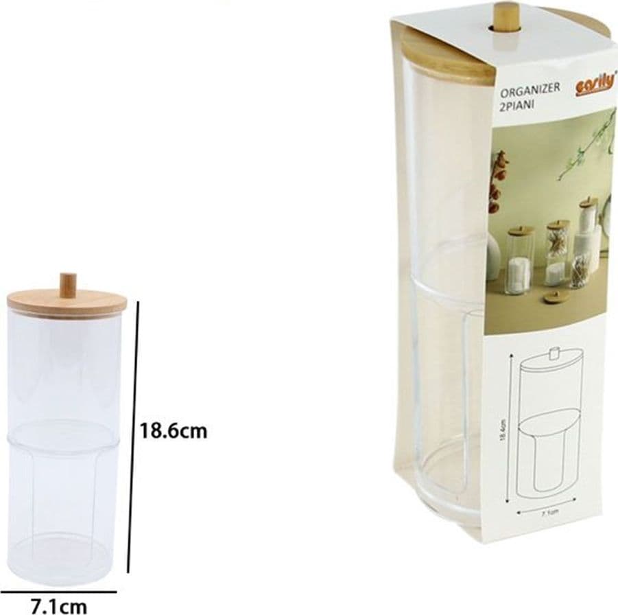 ORGANIZER 2 PIANI PORTA COTTON FIOC DISCHETTI STRUCCANTI TRASPARENTE COPERCHIO LEGNO 10823 - 3