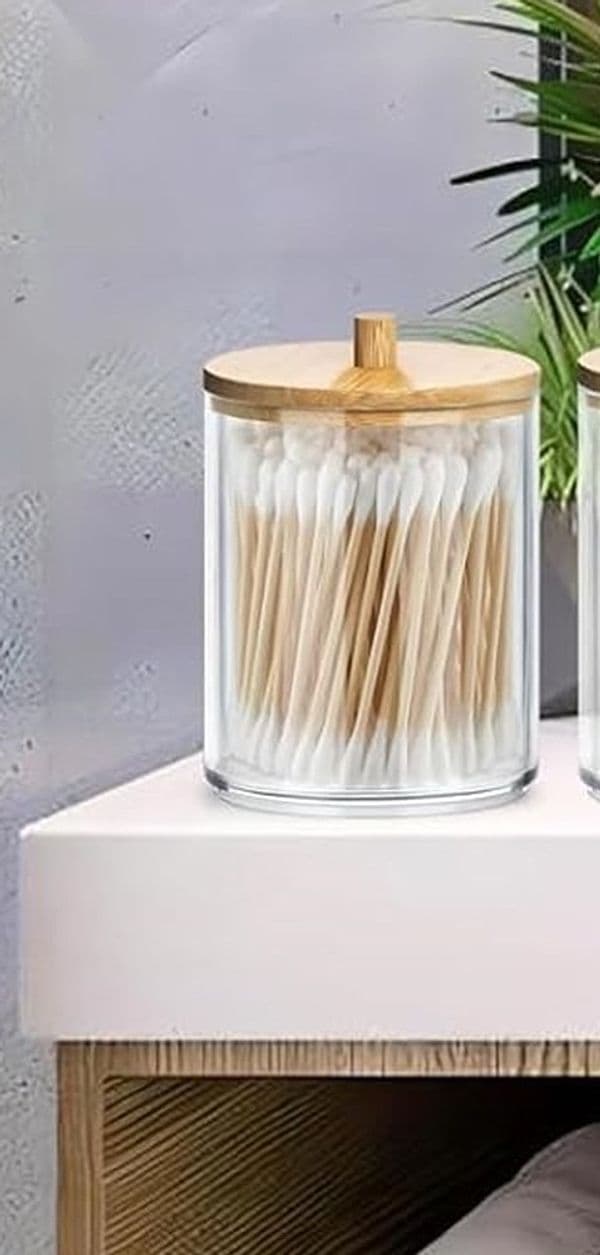 CONTENITORE PORTA COTTON FIOC ORGANIZER TRASPARENTE CON COPERCHIO IN LEGNO 7.1X10.3CM 10821 - 8