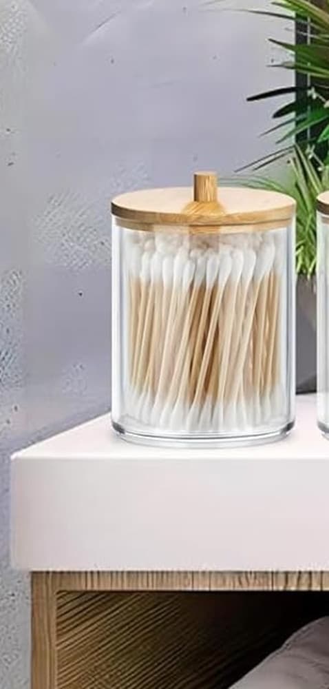 CONTENITORE PORTA COTTON FIOC ORGANIZER TRASPARENTE CON COPERCHIO IN LEGNO 7.1X10.3CM 10821 - 8