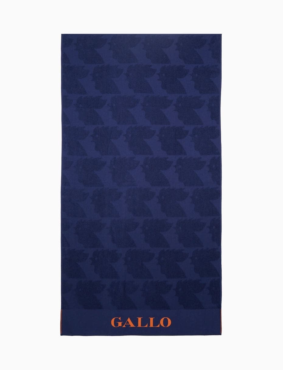 Telo mare unisex Gallo blu in cotone con scritta a contrasto, ideale per spiaggia o piscina dietro
