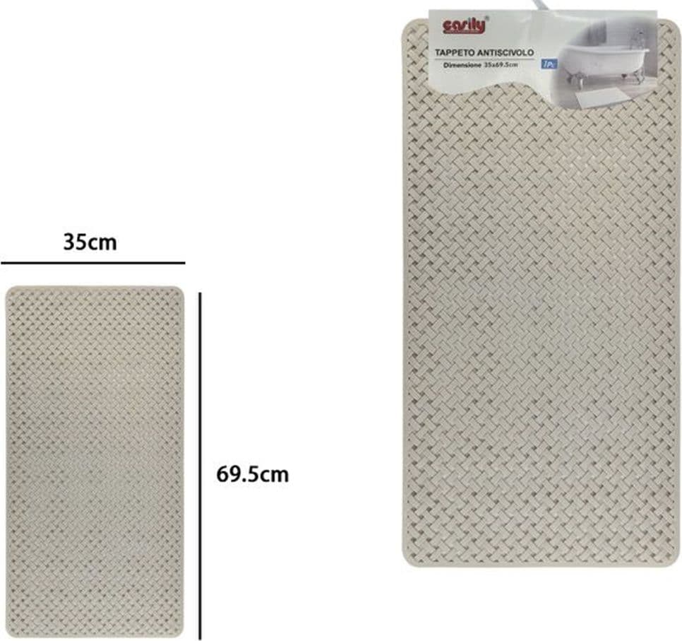 TAPPETO ANTISCIVOLO EFFETTO INTRECCIATO BEIGE PER VASCA DA BAGNO DOCCIA 35X69.5CM 10795 - 2