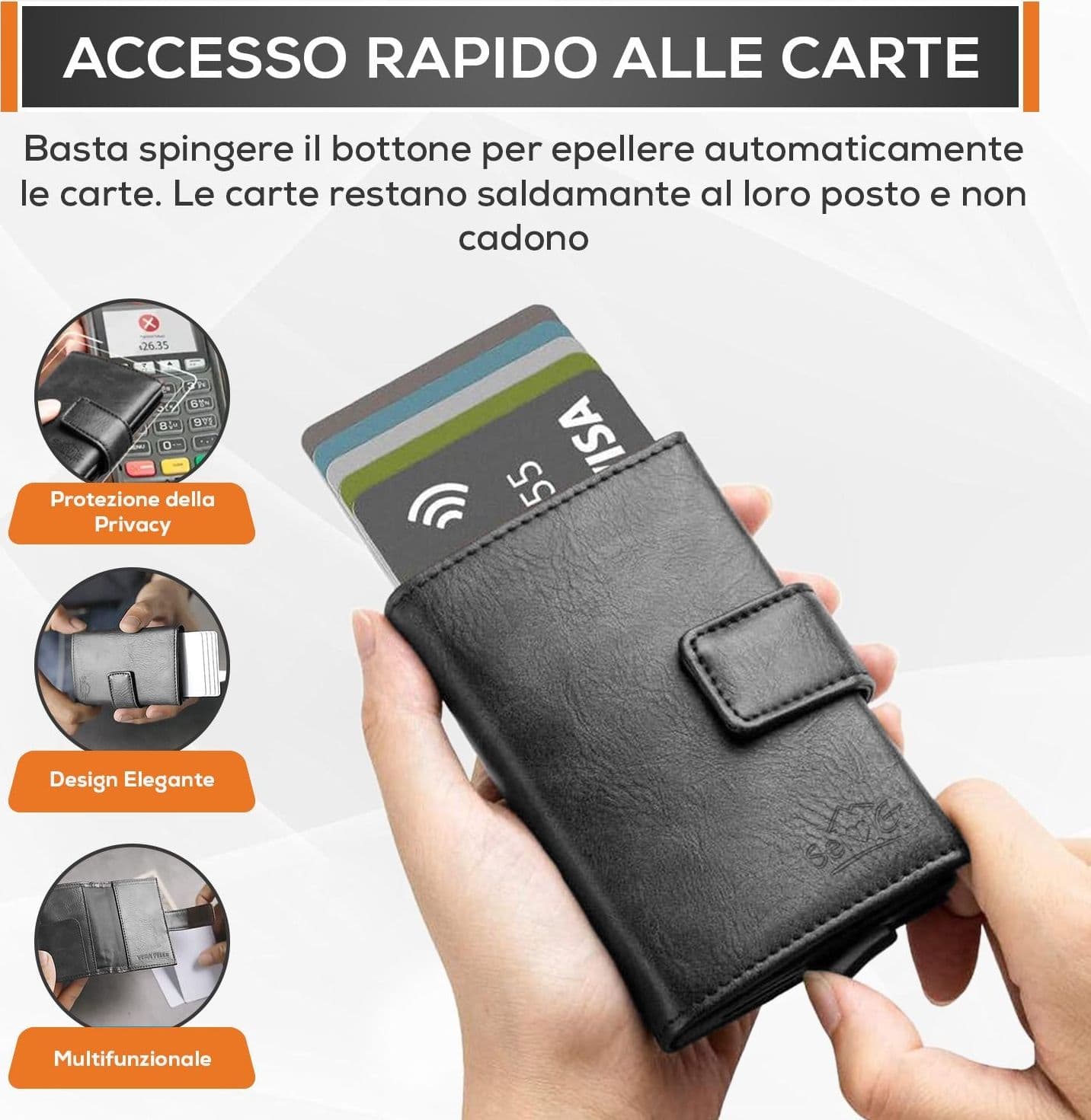 SEI G Portafoglio uomo portacarte nero blocco RFID Portafogli SEI G