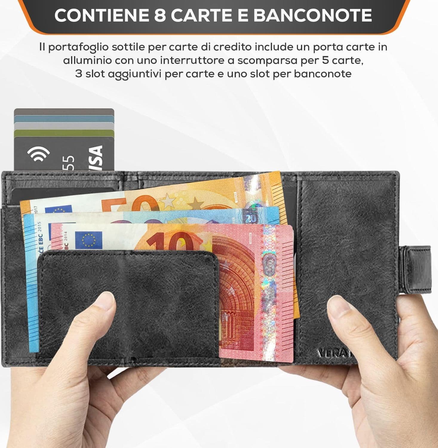 SEI G Portafoglio uomo portacarte nero blocco RFID Portafogli SEI G