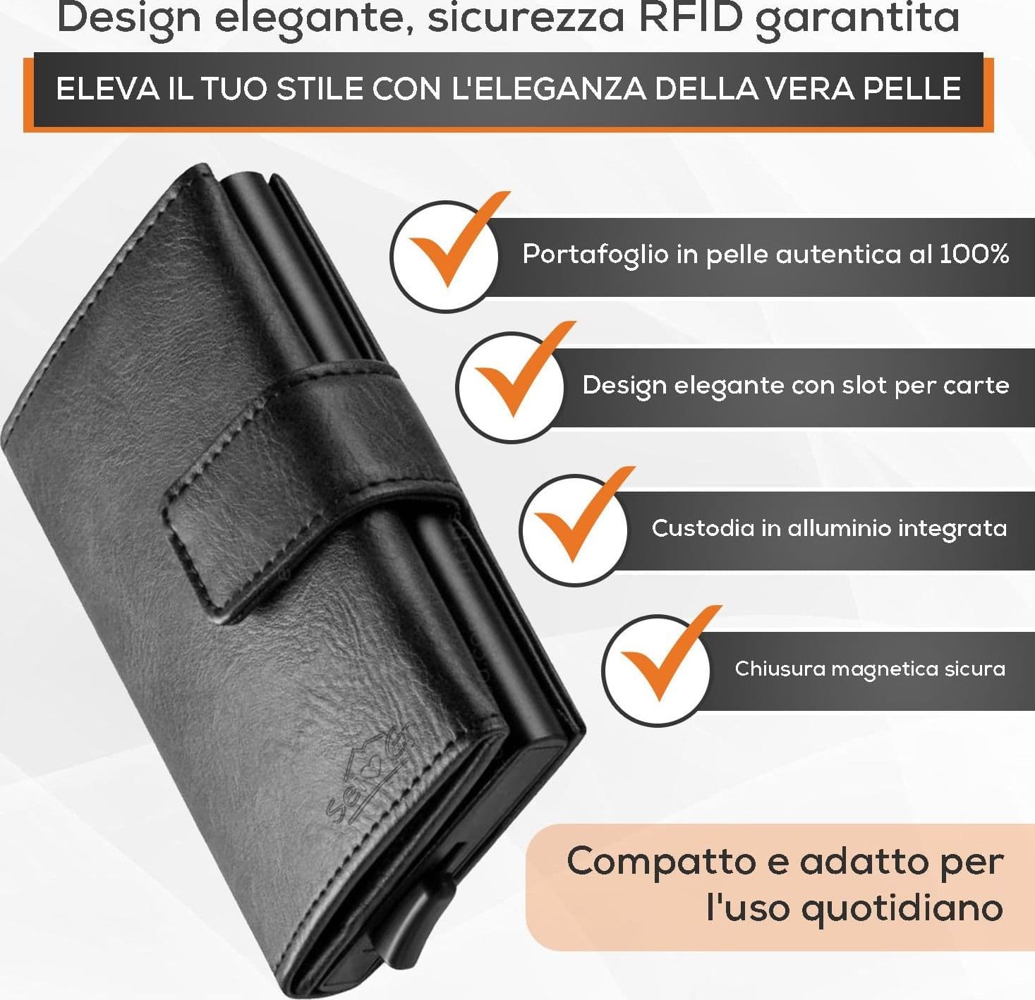 SEI G Portafoglio uomo portacarte nero blocco RFID Portafogli SEI G