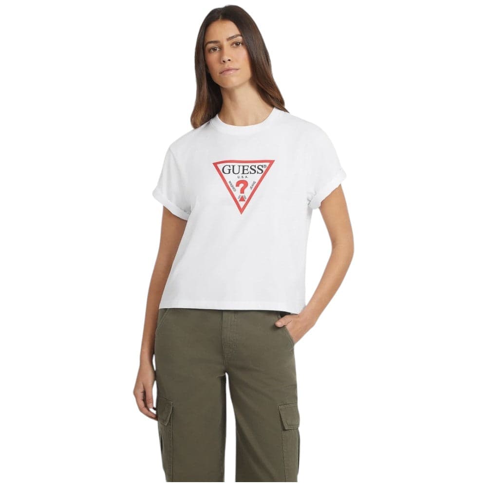 Guess Jeans t-shirt bianca boxy fit tringolo grande W4YI73 K8HM0 G011 - 9