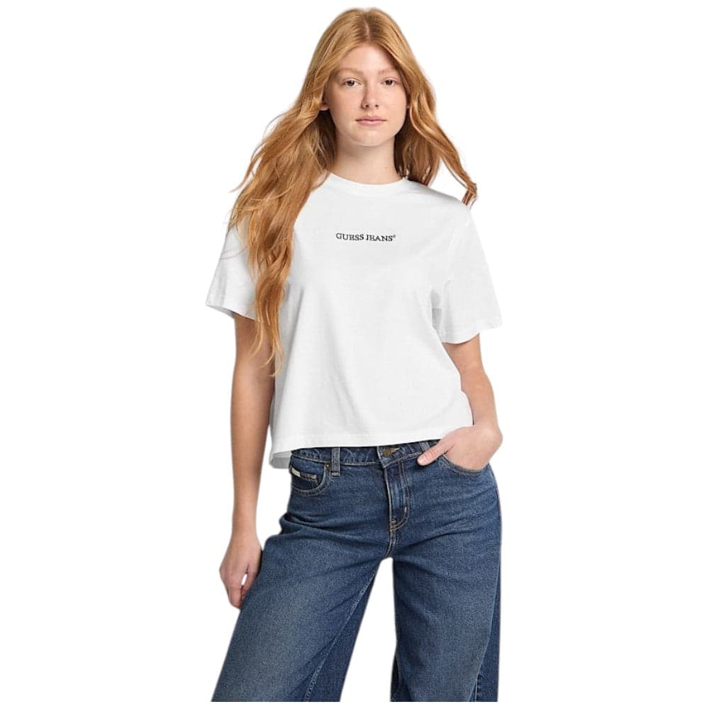 Guess Jeans t-shirt bianca boxy fit logo ricamato W5RI42 K8HM0 G011 - 5