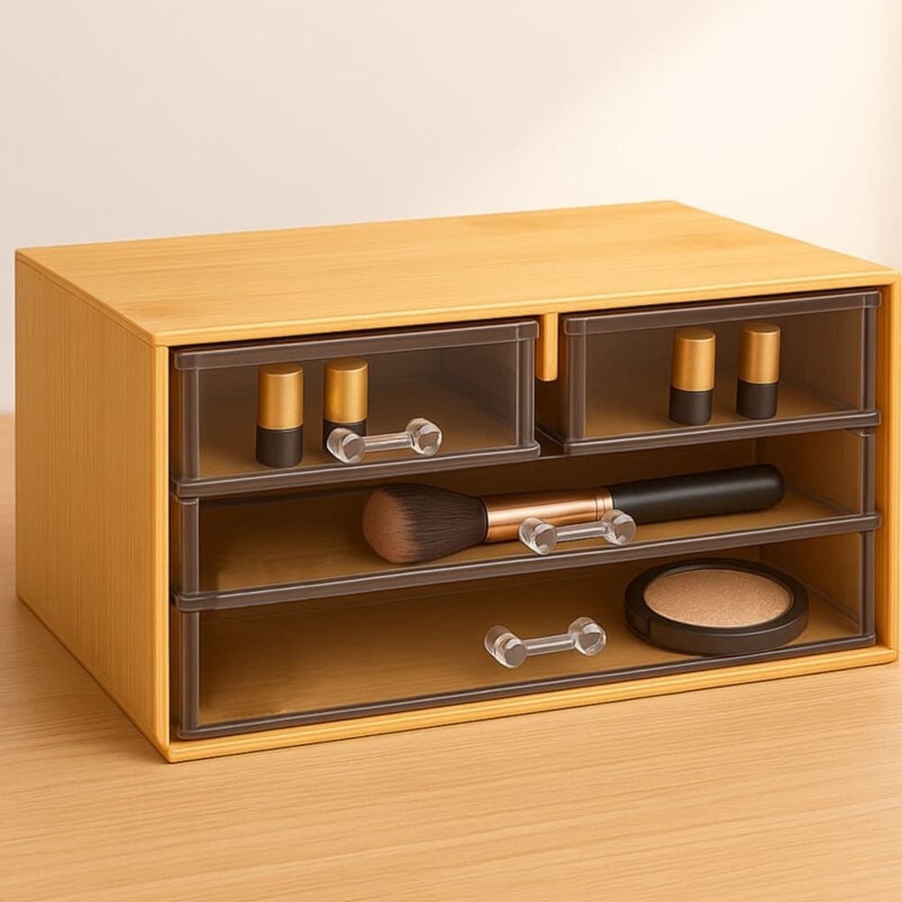 PORTA GIOIELLI COSMETICI CON 4 CASSETTI ORGANIZZATORE CASA IN LEGNO 24.3X15.3X11CM 10832 - 12