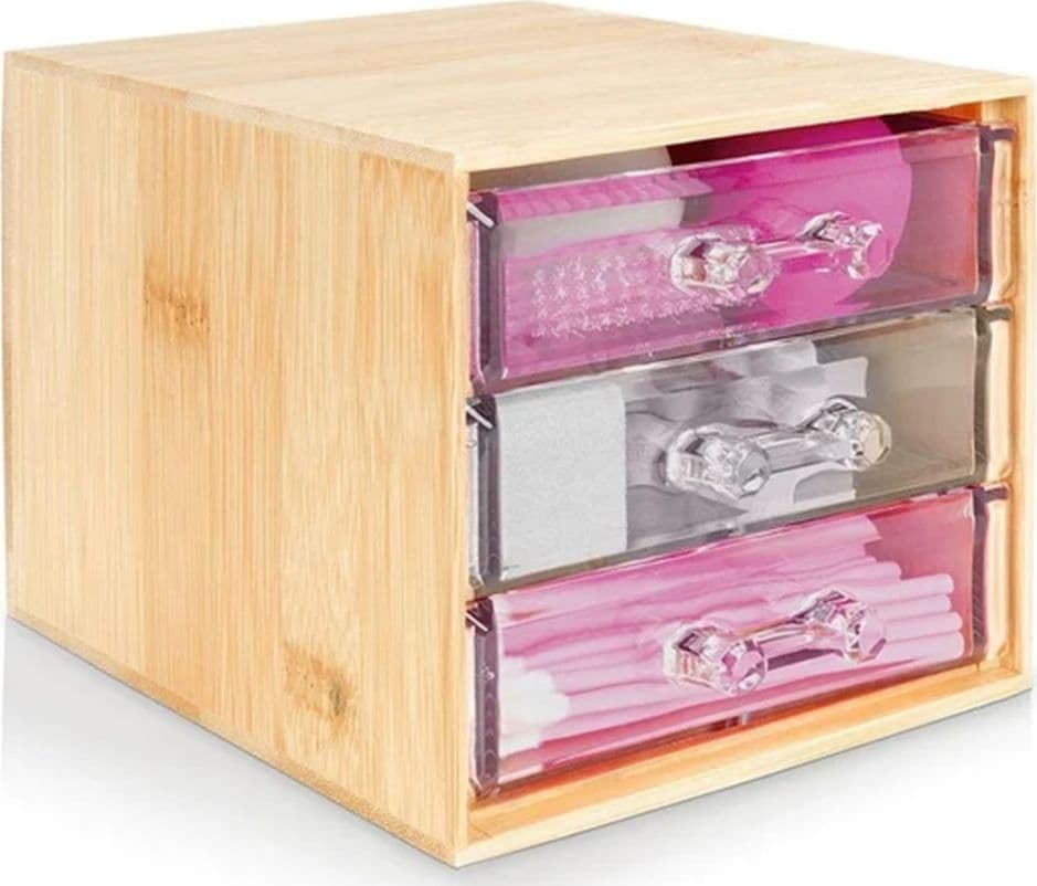 PORTA GIOIELLI COSMETICI CON 3 CASSETTI ORGANIZZATORE CASA IN LEGNO 12.3X15.3X11 CM 10830 - 12