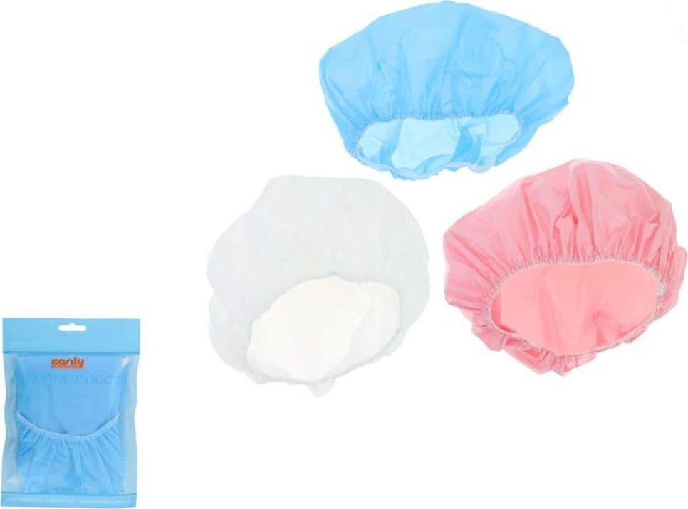 SET 3PZ CUFFIA PER DOCCIA BAGNO COLORATA A TINTA UNITA CON ELASTICO PROTEGGE CAPELLI 87650 - 2