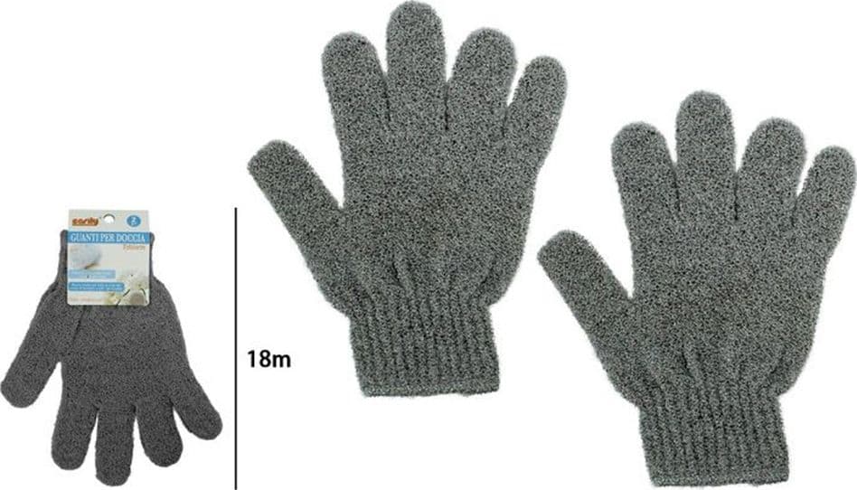 SET 2 PEZZI GUANTI DI CRINE PER DOCCIA BAGNO ESFOLIANTE PELLE CORPO GRIGIO 79725 - 2
