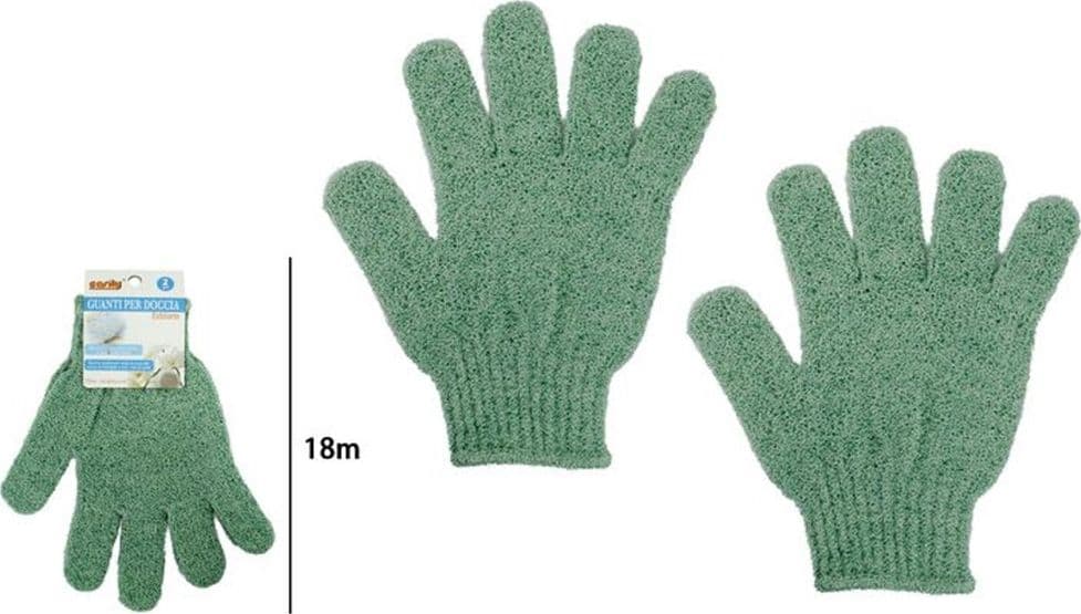 SET 2 PEZZI GUANTI DI CRINE PER DOCCIA BAGNO ESFOLIANTE PELLE CORPO VERDE 79722 - 2