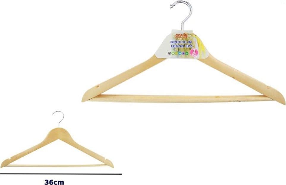 SET 3PZ GRUCCE STAMPELLE APPENDIABITO IN LEGNO VESTITI PANTALONI GIACCHE 36CM 10449 - 2