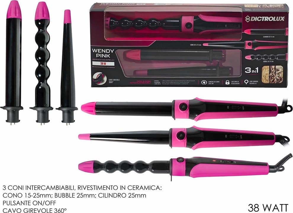 PIASTRA ARRICCIACAPELLI 3 IN 1 SET MULTIFUNZIONE ACCESSORI 38W RIVESTIMENTO IN CERAMICA - 6