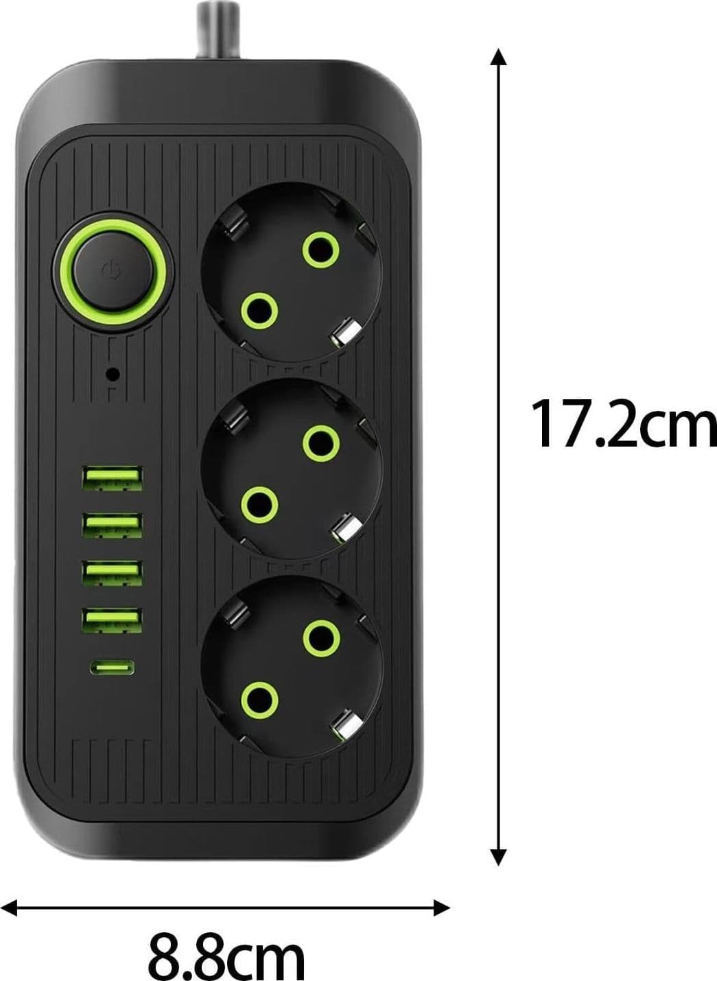 Multipresa Ciabatta 3 Prese 4 USB-A USB-C Prolunga 2m Ricarica Rapida Nero 250V - 4