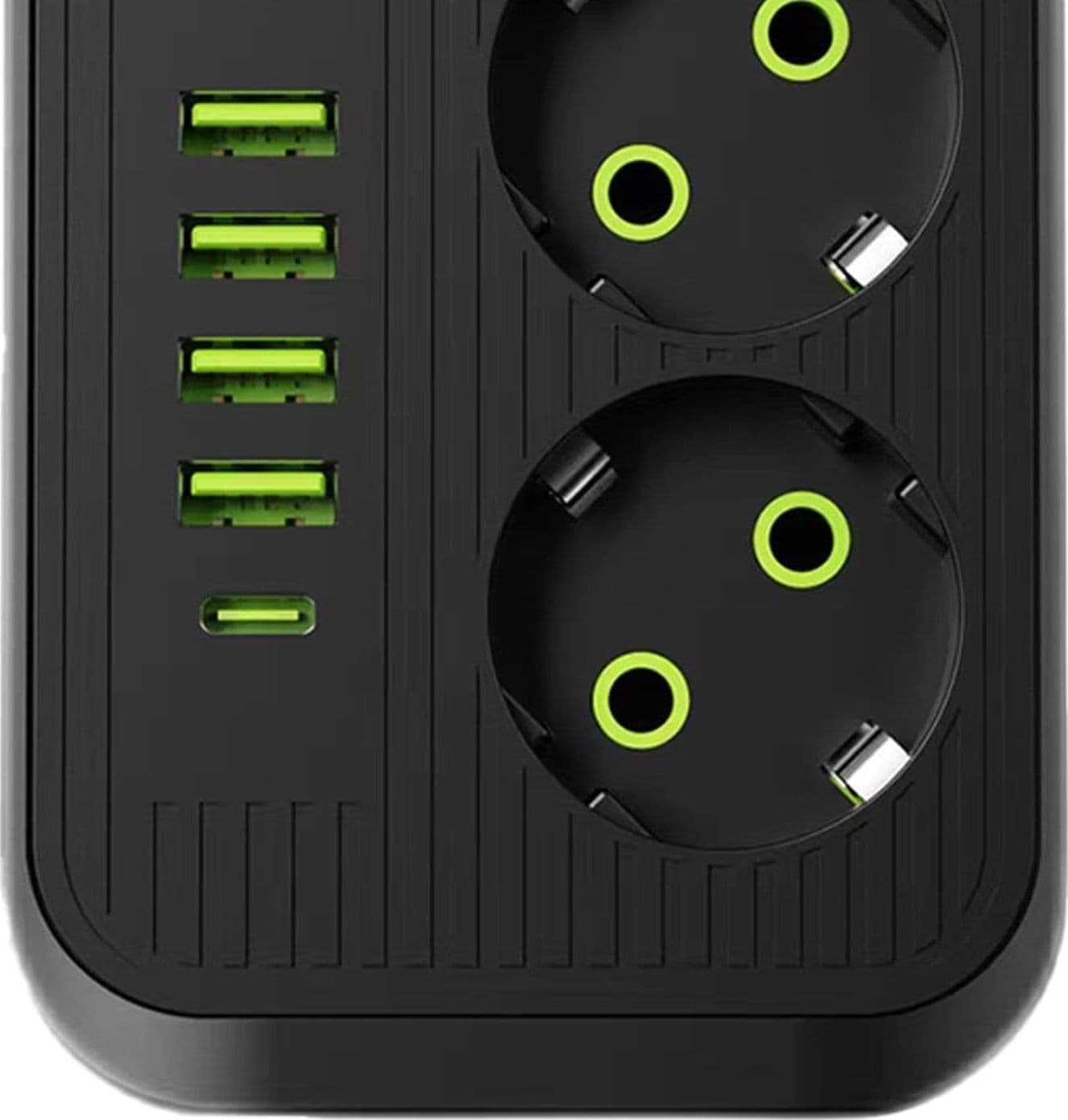 Multipresa Ciabatta 3 Prese 4 USB-A USB-C Prolunga 2m Ricarica Rapida Nero 250V - 5