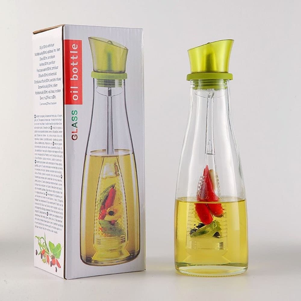 OLIERA CON INFUSORE IN VETRO VERDE CAPACITÀ DA 250 ML PER CONDIRE ALIMENTI CUCINA - 7