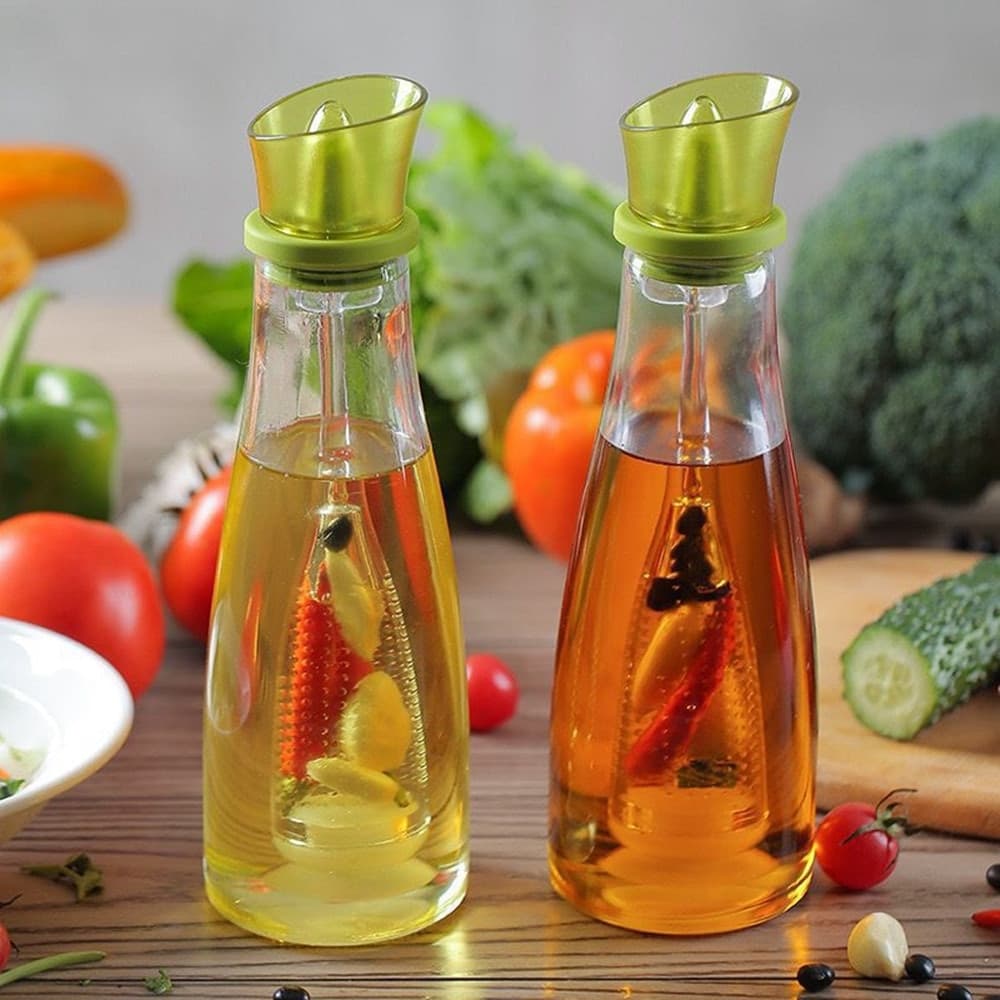 OLIERA CON INFUSORE IN VETRO VERDE CAPACITÀ DA 250 ML PER CONDIRE ALIMENTI CUCINA - 8