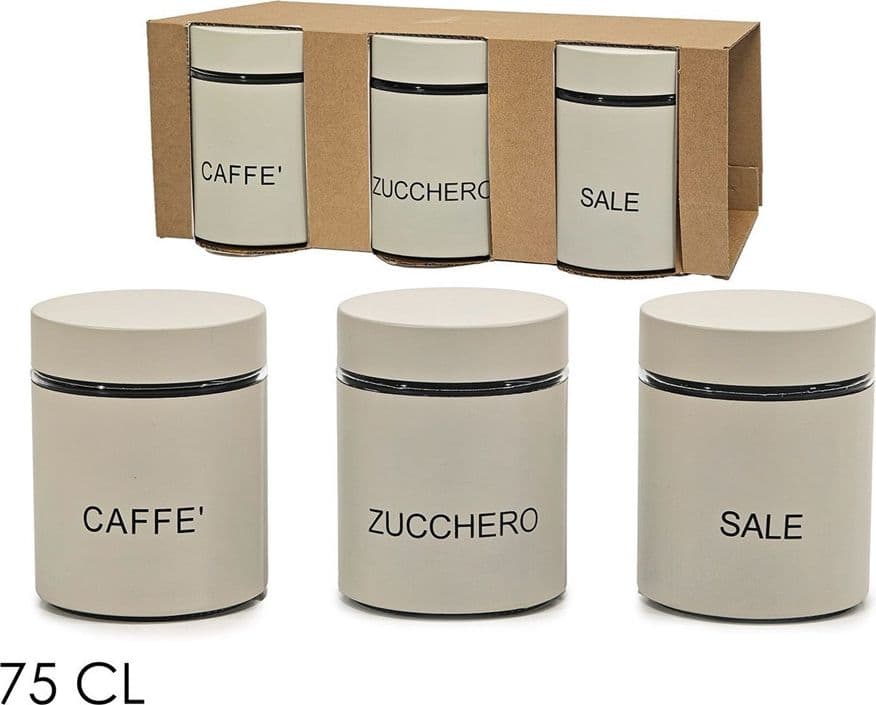 SET DI 3 BARATTOLI DA CUCINA COLORE CREMA CAPACITÀ DA 75 CL DESIGN MODERNO ELEGANTE - 2