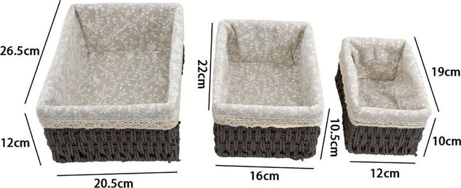 SET 3 PZ PORTA OGGETTI ORGANIZER CESTINO INTRECCIATO VIMINI CON FODERA IN TESSUTO 79157 - 2