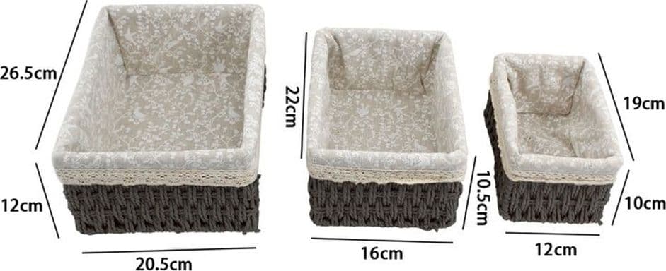 SET 3 PZ PORTA OGGETTI ORGANIZER CESTINO INTRECCIATO VIMINI CON FODERA IN TESSUTO 79157 - 2