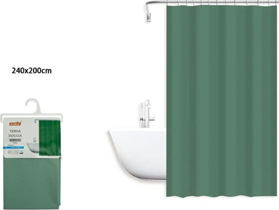 TENDA DOCCIA ANTIMUFFA IMPERMEABILE PEVA 240X200 CM CON ANELLI BAGNO VERDE 79713 - 2