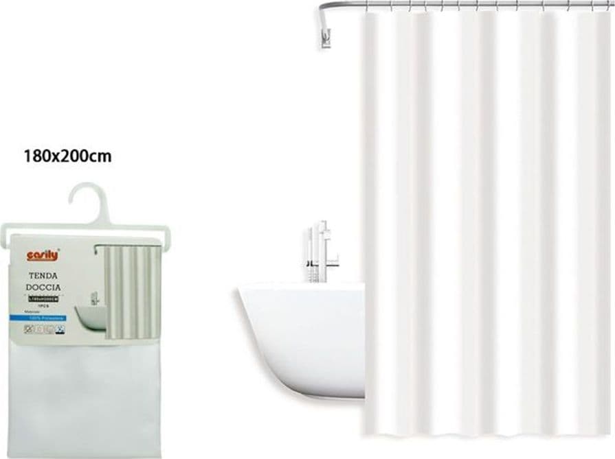 TENDA DOCCIA ANTIMUFFA IMPERMEABILE POLIESTERE 180X200 CM GANCI BAGNO BIANCA 79856 - 2