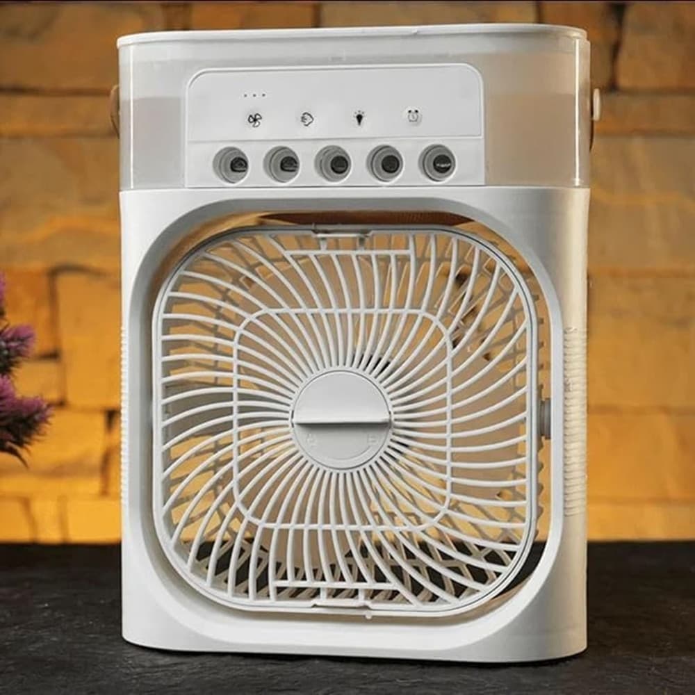 MINI VENTILATORE PORTATILE REFRIGERATORE LUCE LED A 7 COLORI 3 VELOCITÀ 3 MODALITÀ SPRUZZO - 4