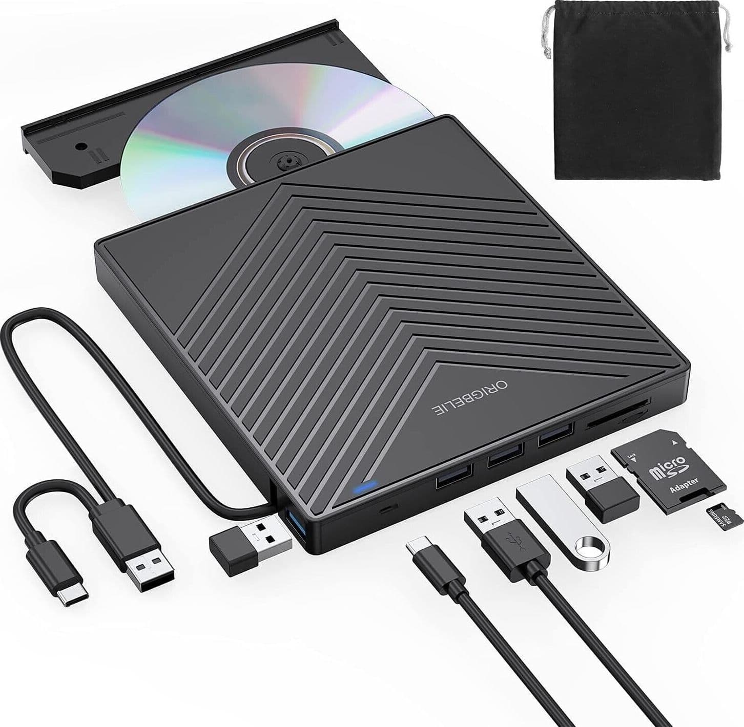 Unità CD/DVD esterna, masterizzatore CD ultra sottile USB 3.0 con 4 porte USB