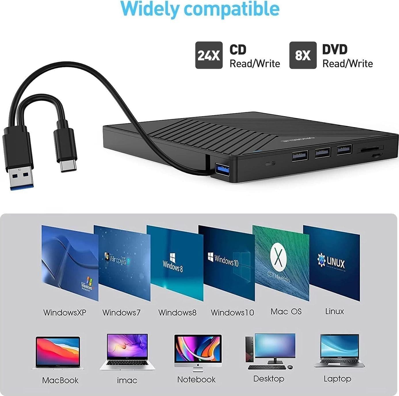 Unità CD/DVD esterna, masterizzatore CD ultra sottile USB 3.0 con 4 porte USB in  CL Store - Battipaglia, commercioVirtuoso.it