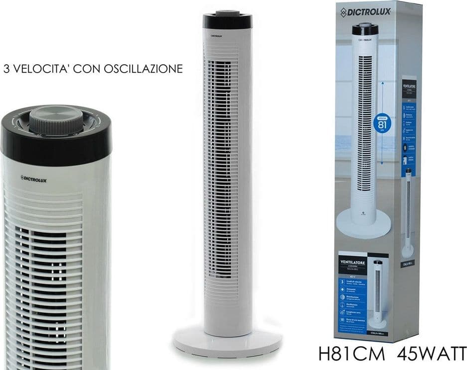 VENTILATORE A COLONNA REGOLABILE BIANCO 45 W 3 VELOCITÀ OSCILLAZIONE ORIZZONTALE MANIGLIA - 4