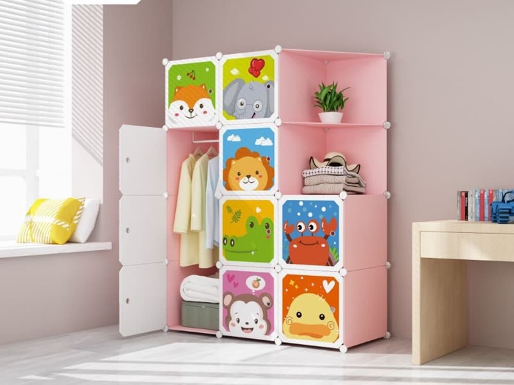 ARMADIO GUARDAROBA MODULARE A 10 CUBI CON ANTE DECORATE APPENDIABITI PERSONALIZZABILE - 3
