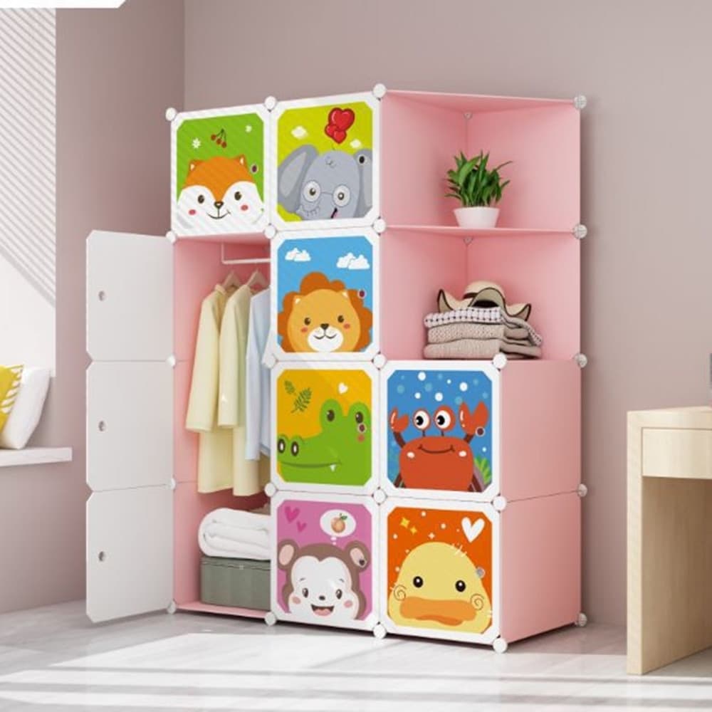 ARMADIO GUARDAROBA MODULARE A 10 CUBI CON ANTE DECORATE APPENDIABITI PERSONALIZZABILE - 4