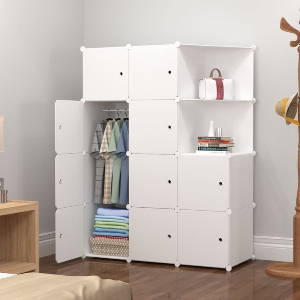 ARMADIO GUARDAROBA MODULARE A 10 CUBI CON ANTE DECORATE APPENDIABITI PERSONALIZZABILE - 5
