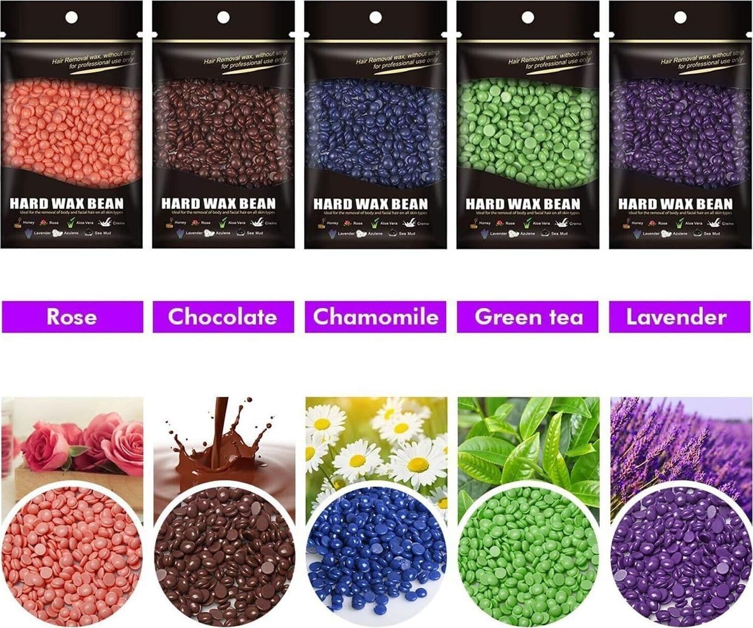 Scaldacera per la depilazione, 5 x 100 g di chicchi di cera + 25 bastoncini - 6