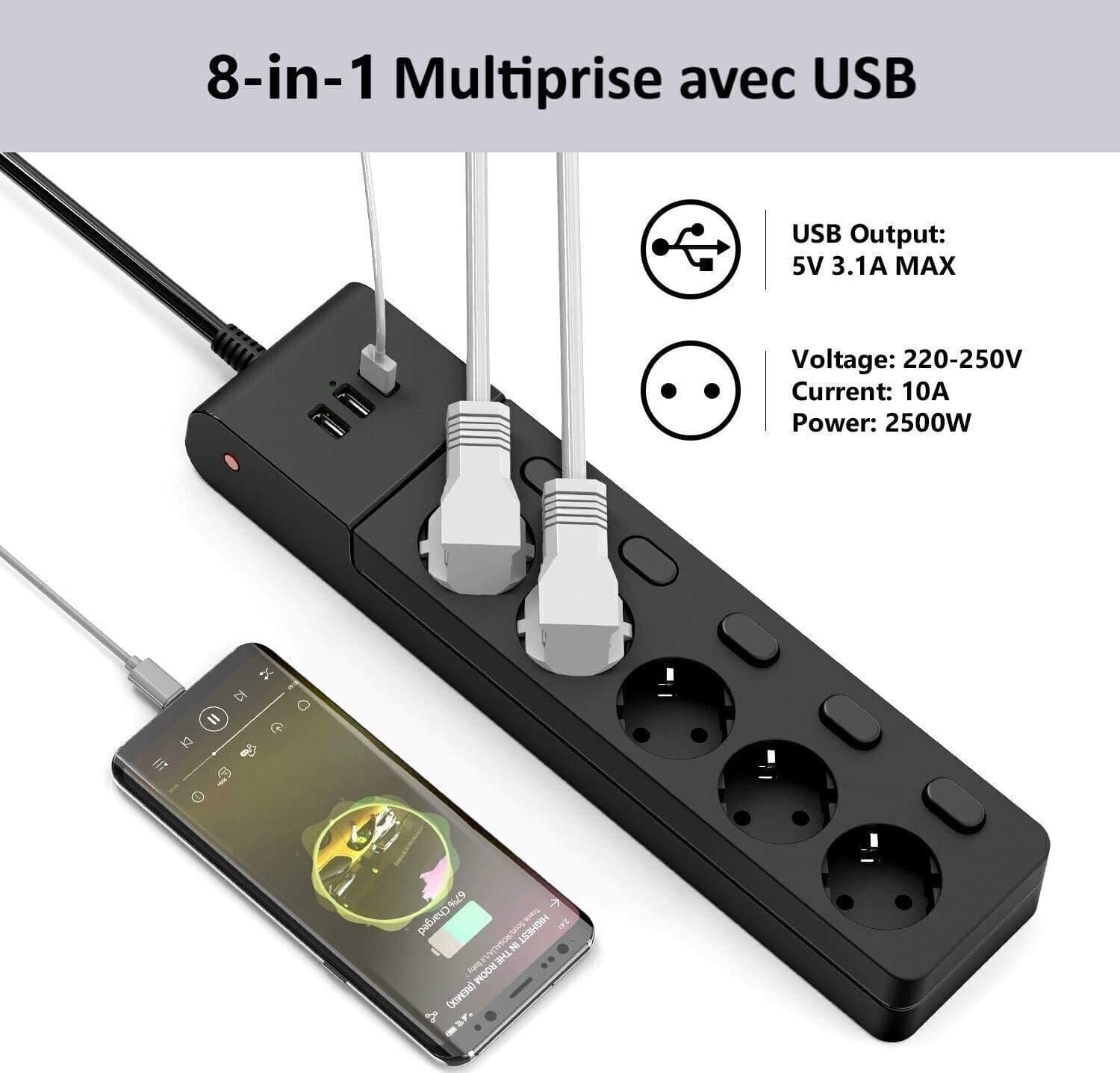 MiiKare Ciabatta elettrica con 5 prese, interruttore singolo, 3 porte USB in Multiprese CL Store - Battipaglia, commercioVirtuoso.it