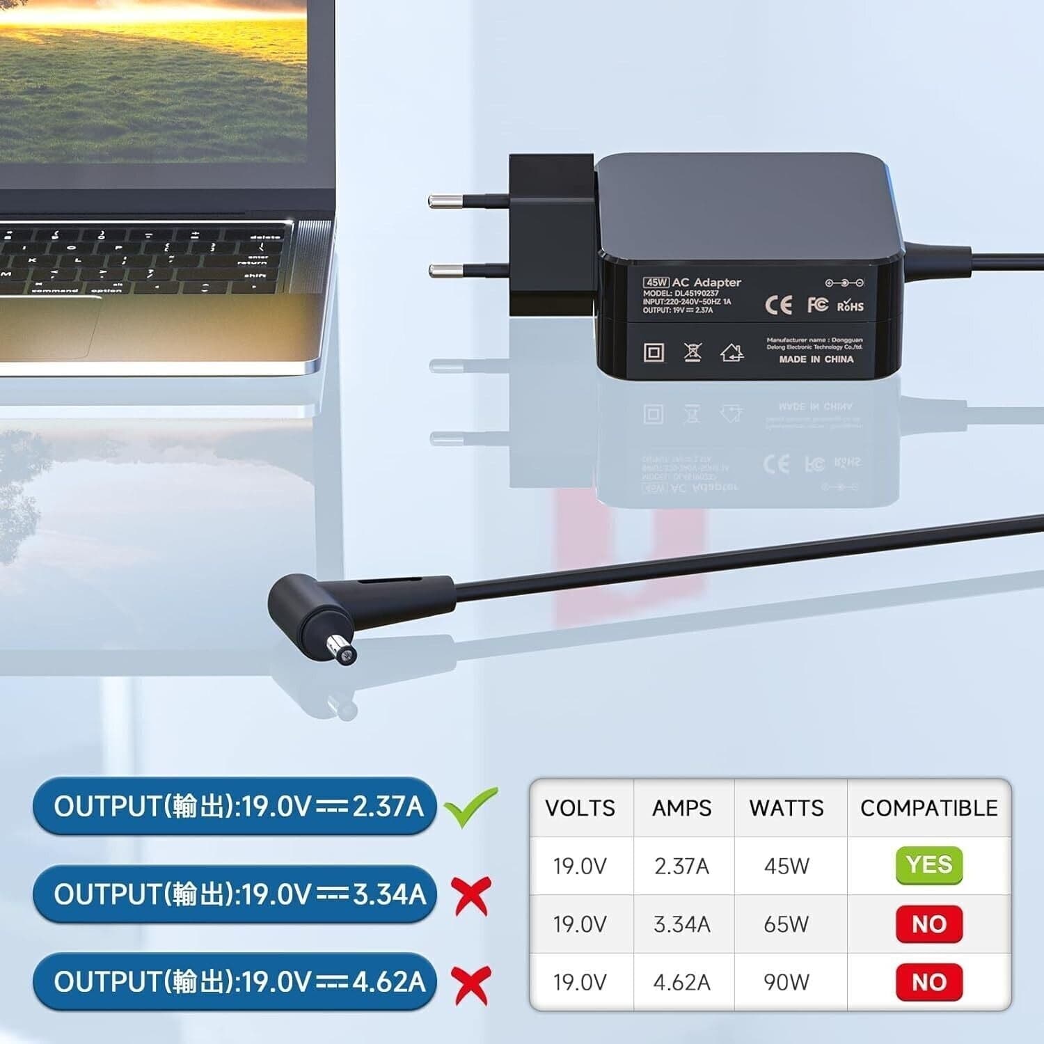 Cavo di ricarica per laptop, adattatore CA da 45 W per Asus Zenbook Flip F541U - 2