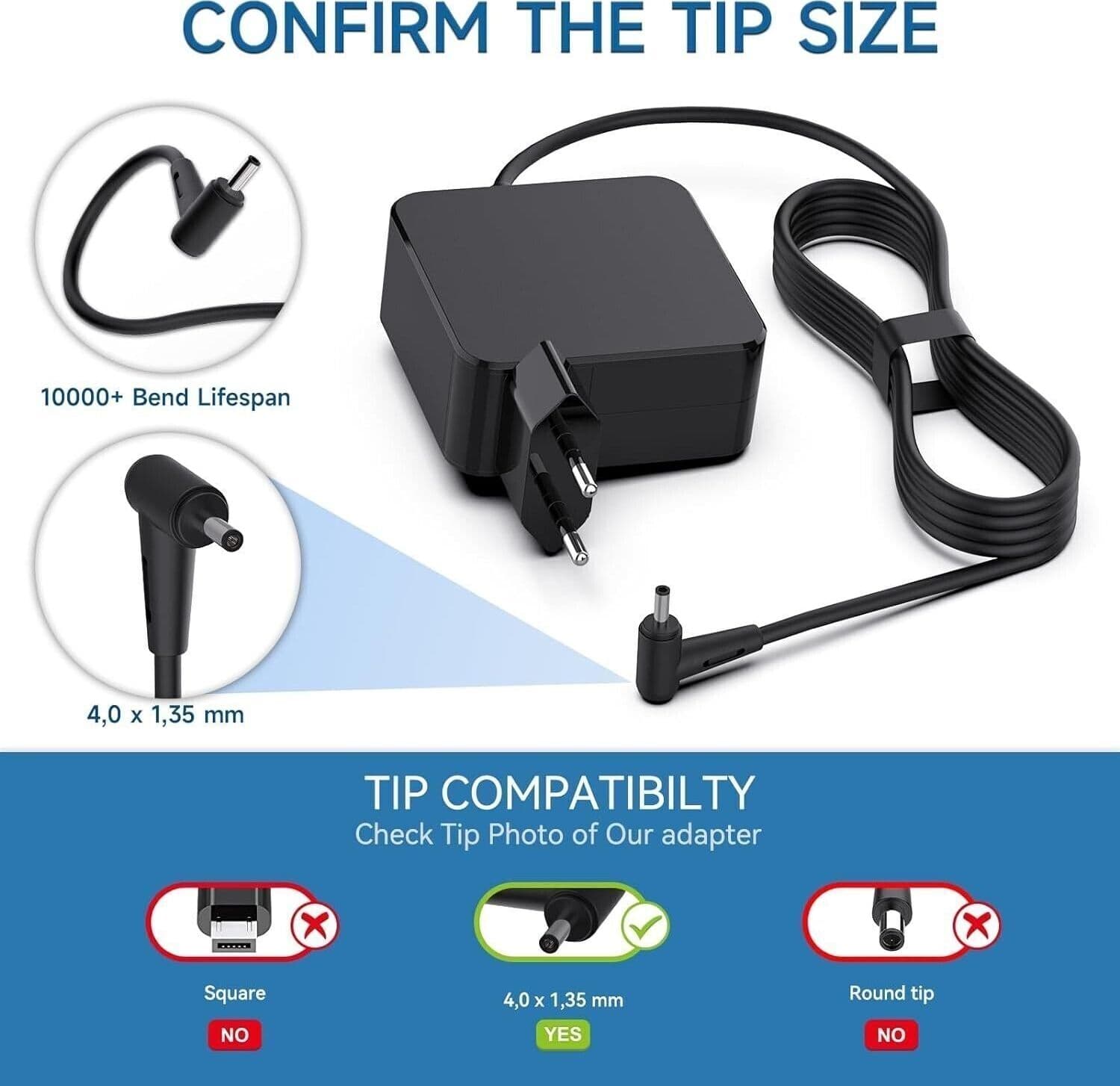Cavo di ricarica per laptop, adattatore CA da 45 W per Asus Zenbook Flip F541U - 4