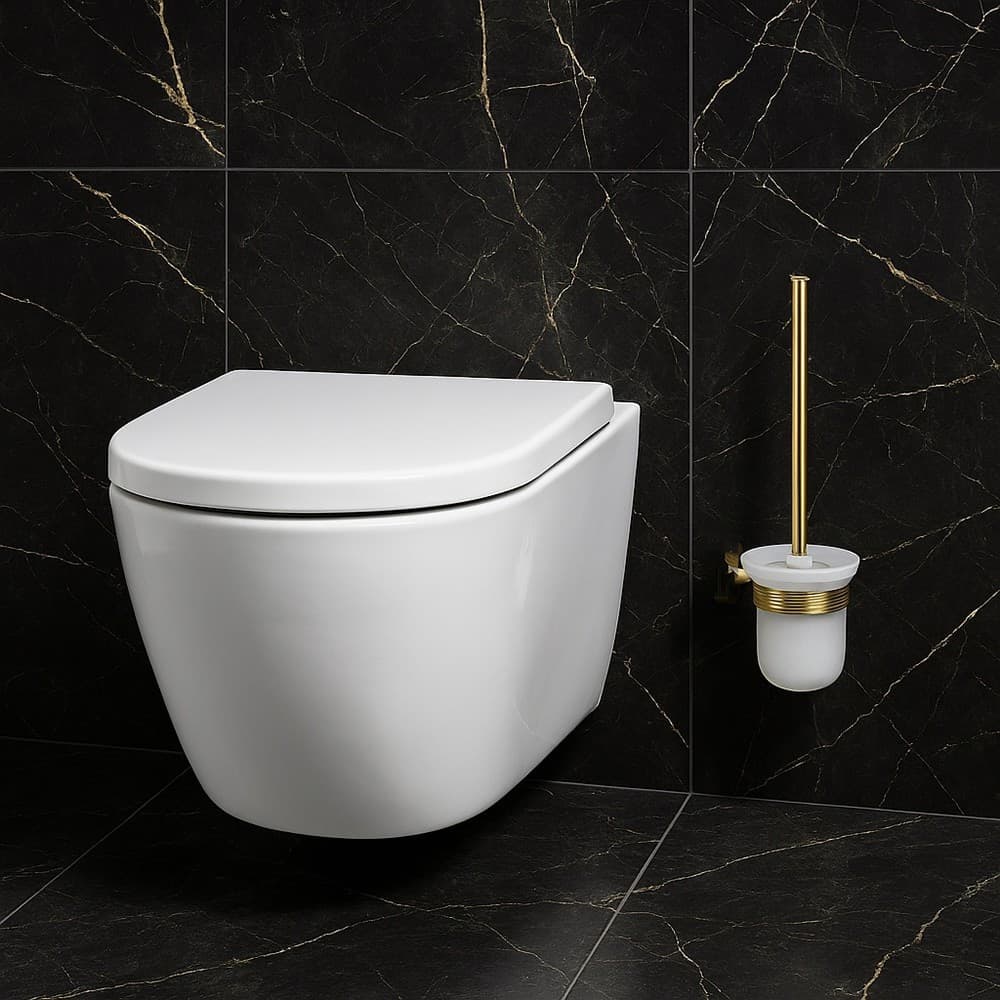 PORTA SCOPINO PER WC IN ACCIAIO ORO CON BICCHIERE VETRO SATINATO ACCESSORIO BAGNO 87935 - 4
