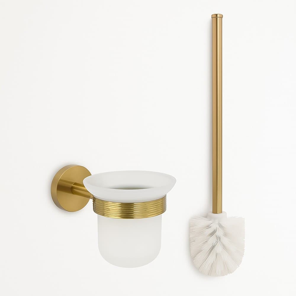 PORTA SCOPINO PER WC IN ACCIAIO ORO CON BICCHIERE VETRO SATINATO ACCESSORIO BAGNO 87935 - 5