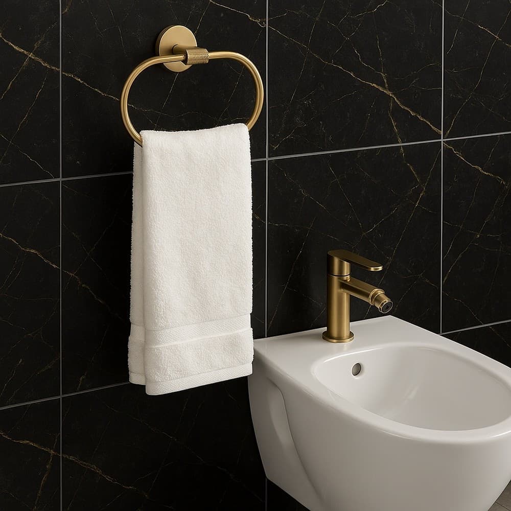 PORTA ASCIUGAMANI AD ANELLO IN ACCIAIO ORO ACCESSORIO DA BAGNO PORTASCIUGAMANO 87932 - 4