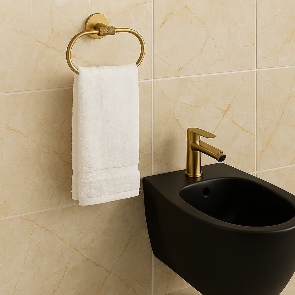 PORTA ASCIUGAMANI AD ANELLO IN ACCIAIO ORO ACCESSORIO DA BAGNO PORTASCIUGAMANO 87932 - 5